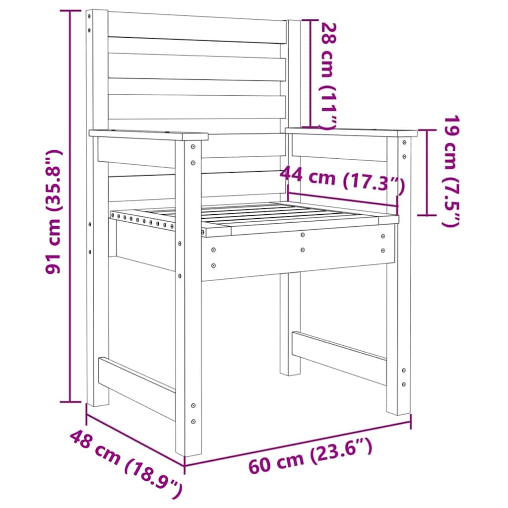 Garden Chairs 2 pcs 60x48x91cm Solid Wood Douglas
